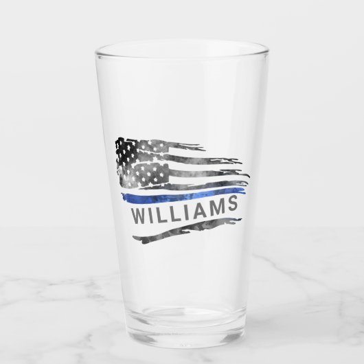 Edgy Blue Thin Line Bierglas mit Namen Glas (Vorderseite)