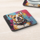 Edgy Bulldog Grunge Hintergrund Getränkeuntersetzer (Linke Seite)