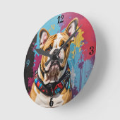 Edgy Bulldog Grunge Hintergrund Runde Wanduhr (Winkel)