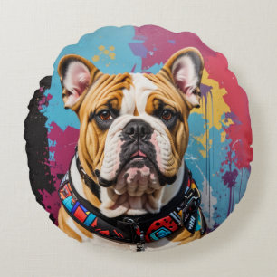 Edgy Bulldog Grunge Hintergrund Rundes Kissen