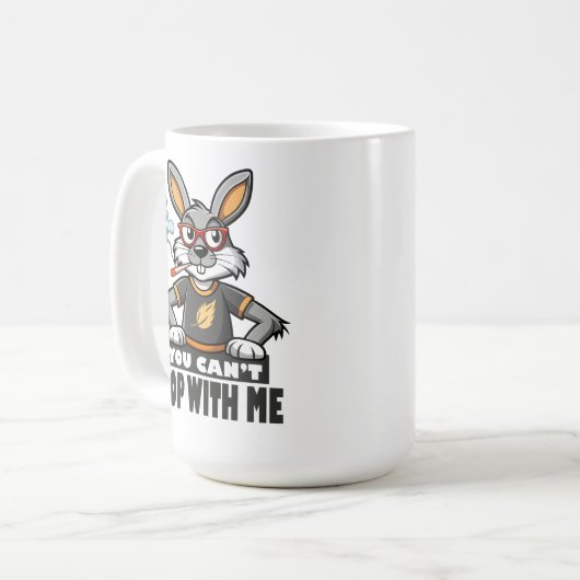 Edgy Cartoon Rabbit mit Brille und Zigarette Kaffeetasse (Vorderseite Links)
