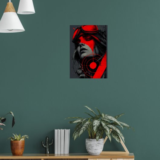 Edgy Cyberpunk Dystopian Girl Red Target Poster (Wohnzimmer 1)