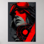 Edgy Cyberpunk Dystopian Girl Red Target Poster (Vorne)