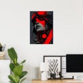 Edgy Cyberpunk Dystopian Girl Red Target Poster (Heimbüro)
