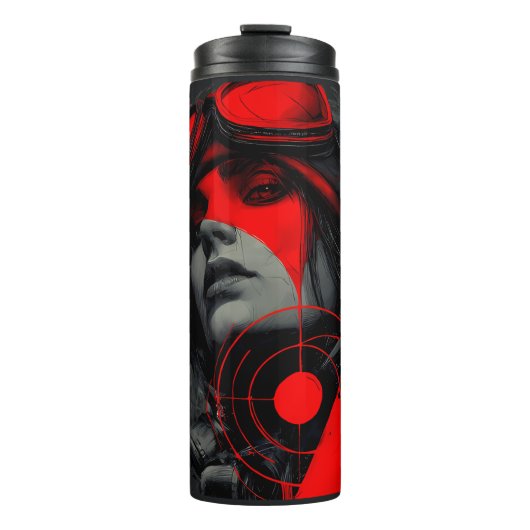 Edgy Cyberpunk Dystopian Girl Red Target Thermosbecher (Vorderseite)
