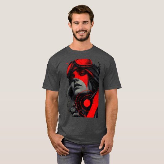 Edgy Cyberpunk Sniper Red Target Graphic T-Shirt (Vorne ganz)