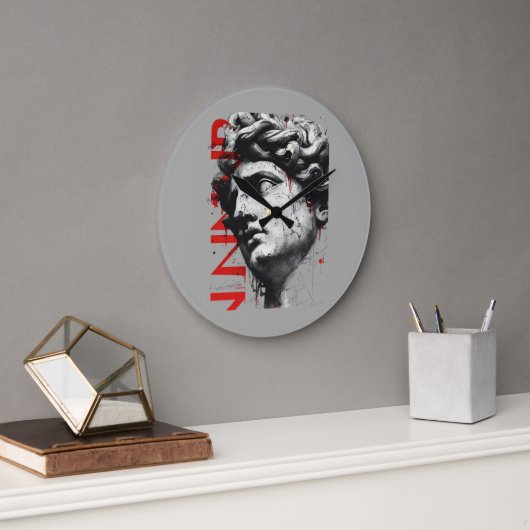Edgy David Bust Modern Street Art Große Wanduhr (Büro)