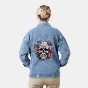 "Edgy Elegance" Skull & Rose Denim Jacket Jeansjacke