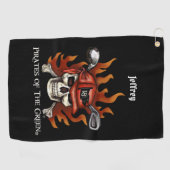 Edgy Flame Skull Pirate Golfer Golf Handtuch (Horizontal)