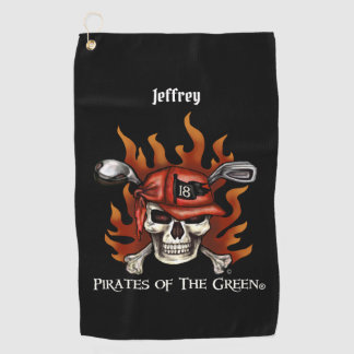 Edgy Flame Skull Pirate Golfer Golf Handtuch
