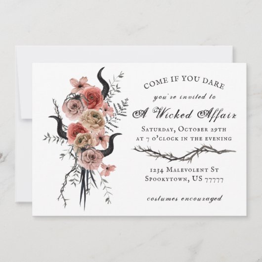 Edgy Floral Boho Wicked Affair Halloween Einladung (Vorderseite)