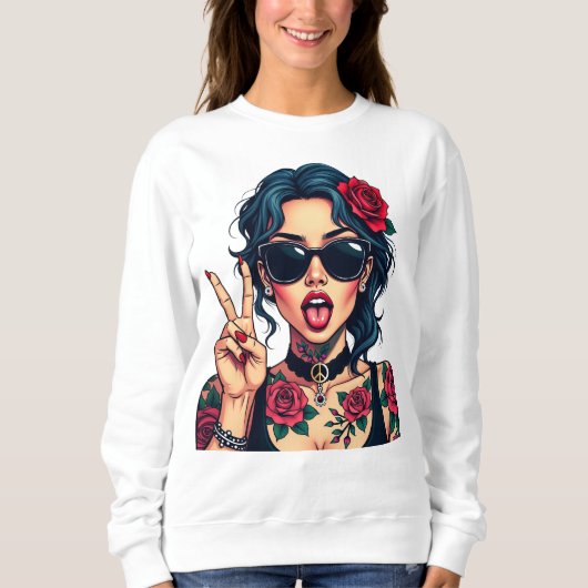 Edgy Frau mit Rose, Geschenk für sie Sweatshirt (Vorderseite)