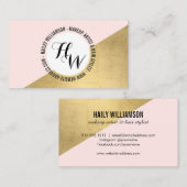 Edgy Geometric Circle Monogram Logo Gold/Pink Visitenkarte (Vorne/Hinten)