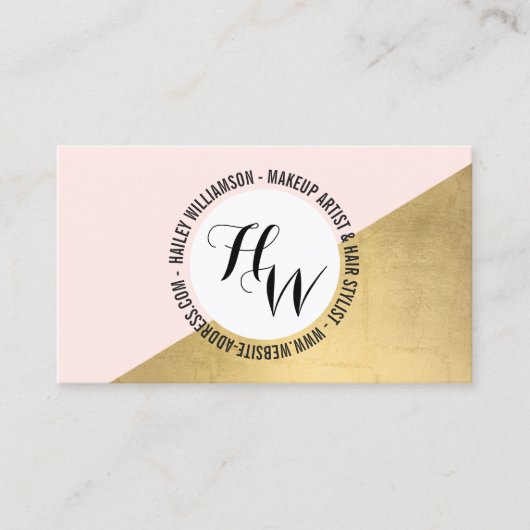 Edgy Geometric Circle Monogram Logo Gold/Pink Visitenkarte (Vorderseite)