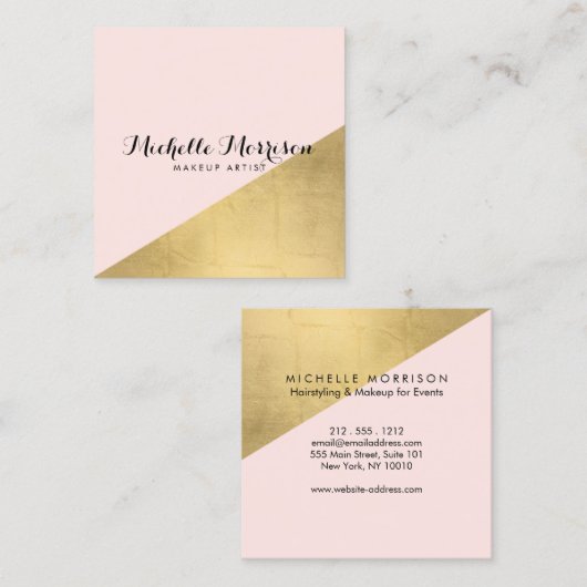Edgy Geometric Imitats Goldener Fohlen und rosa Fa Quadratische Visitenkarte (Vorne/Hinten)