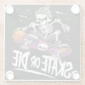 Edgy Halloween Skeleton Reiten Skateboard: Monochr Glasuntersetzer (Rückseite)