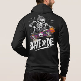 Edgy Halloween Skeleton Reiten Skateboard: Monochr Hoodie