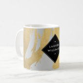 Edgy Imitate Gold Pinselstriche auf Grau Kaffeetasse (Vorderseite Links)
