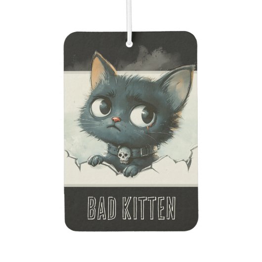 Edgy Kitten Illustration - "Bad Kitten" Text Autolufterfrischer (Vorderseite)