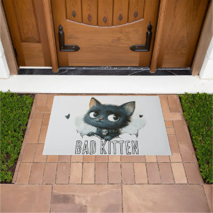 Edgy Kitten Illustration - "Bad Kitten" Text Fußmatte