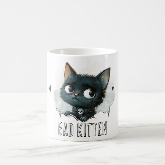 Edgy Kitten Illustration - "Bad Kitten" Text Kaffeetasse (Mittel)
