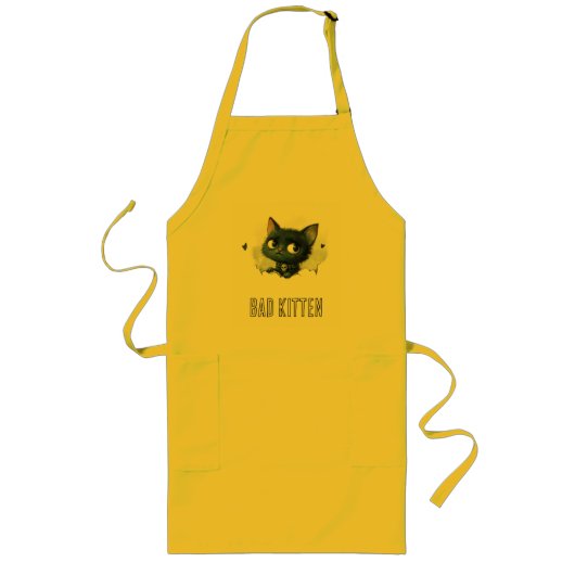 Edgy Kitten Illustration - "Bad Kitten" Text Lange Schürze (Vorne)