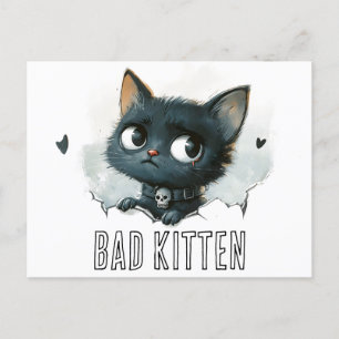 Edgy Kitten Illustration - "Bad Kitten" Text Postkarte