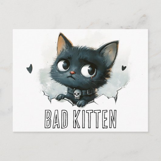 Edgy Kitten Illustration - "Bad Kitten" Text Postkarte (Vorderseite)