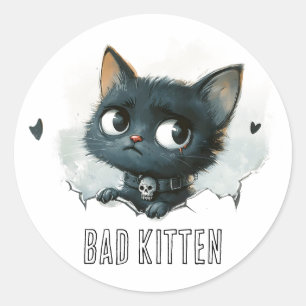Edgy Kitten Illustration - "Bad Kitten" Text Runder Aufkleber