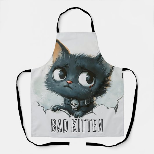 Edgy Kitten Illustration - "Bad Kitten" Text Schürze (Vorderseite)