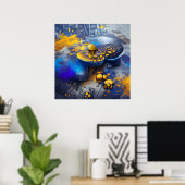 Edgy Modern Blue Yellow Metallic Mushroom Pop Art Poster (Heimbüro)