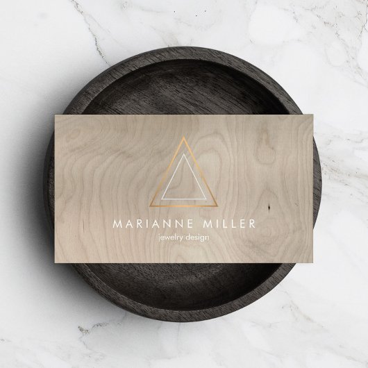 Edgy Rose Gold Triangle Logo auf Beige Holz Visitenkarte
