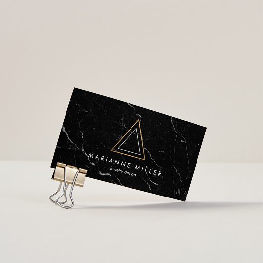 Edgy Rose Gold Triangle Logo Black Marble Visitenkarte