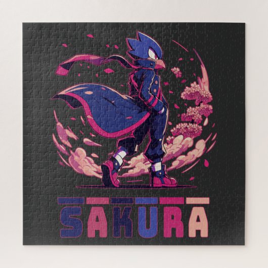 Edgy Sakura Warrior Bird Anime Illustration Puzzle (Vertikal)