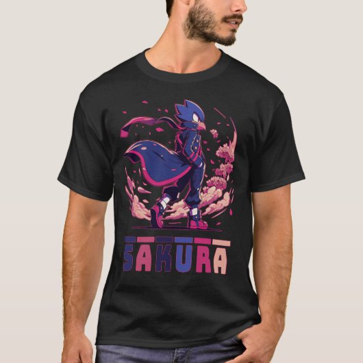 Edgy Sakura Warrior Bird Anime Illustration T-Shirt (Vorderseite)