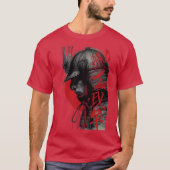 Edgy Samurai Warrior Japanese Ink Art Red Sun T-Shirt (Vorderseite)