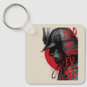 Edgy Samurai Warrior Japanese Ink Red Sun Keychain Schlüsselanhänger (Vorderseite)