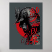 Edgy Samurai Warrior Japanese Ink Red Sun Poster (Vorne)