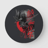 Edgy Samurai Warrior Japanese Ink Red Sun Runde Wanduhr (Vorderseite)
