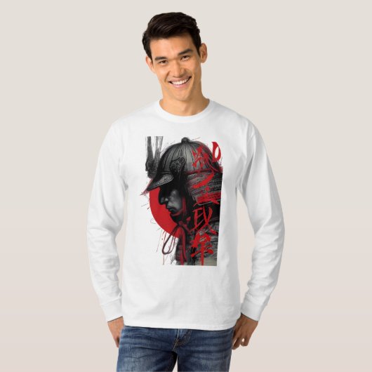Edgy Samurai Warrior Japanese Red Sun Long Sleeve T-Shirt (Vorne ganz)