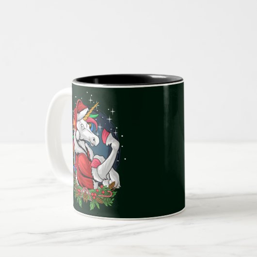 Edgy Santa Unicorn Zweifarbige Tasse (Vorderseite Links)
