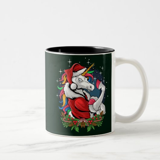 Edgy Santa Unicorn Zweifarbige Tasse (Rechts)