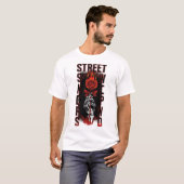 Edgy Skeleton Hand Holding Burning Rose Streetwear T-Shirt (Vorne ganz)