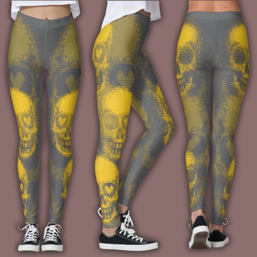 Edgy Skull Pattern | Yellow and Grey Leggings