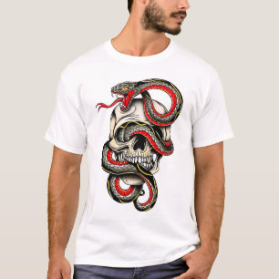 Edgy Snake Wrapped Skull Graphic T-Shirt