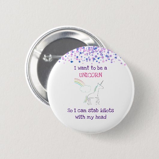 Edgy Unicorn mit Rainbow und Confetti Funny Button (Vorne & Hinten)