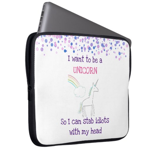 Edgy Unicorn mit Rainbow und Confetti Funny Laptopschutzhülle (Vorne Rechts)