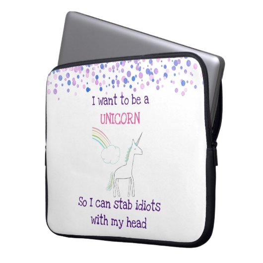 Edgy Unicorn mit Rainbow und Confetti Funny Laptopschutzhülle (Vorderseite Links)
