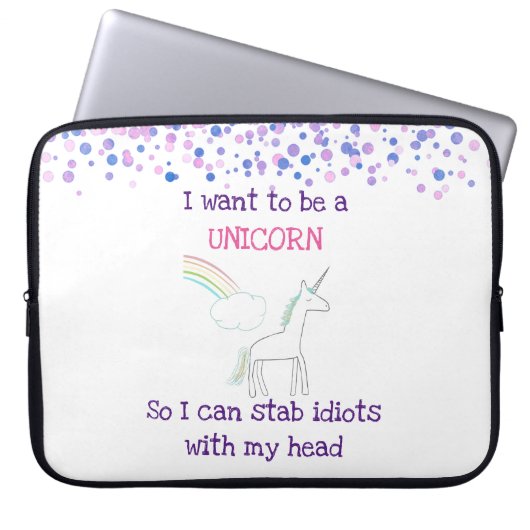 Edgy Unicorn mit Rainbow und Confetti Funny Laptopschutzhülle (Vorderseite)