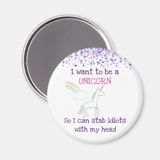 Edgy Unicorn mit Rainbow und Confetti Funny Magnet (Vorderseite/Rückseite)